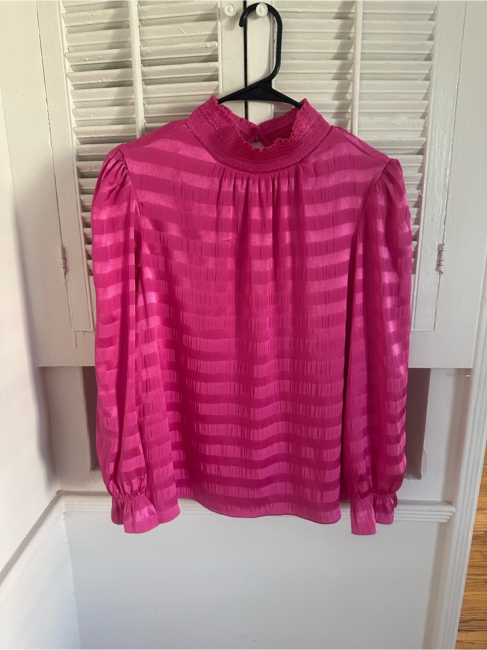 1. State Bright Fuchsia High Neck Long Sleeve Blouse